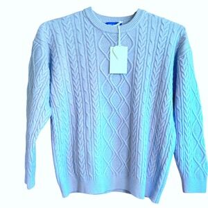 AELFRIC Eden XL Cable Knit Sweater Light Blue Crew Neck Long Sleeve Warm‎ Men
